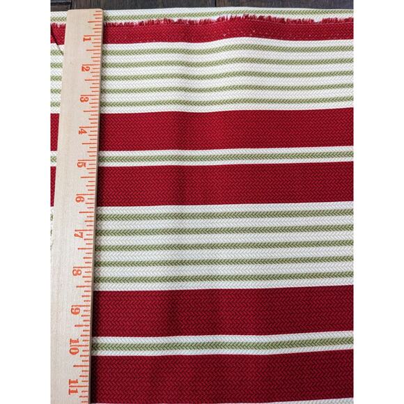 Waverly Inspirations Screen Print Red Green Stripes Fabric 2 Yards PRE CUT - Picture 3 of 5